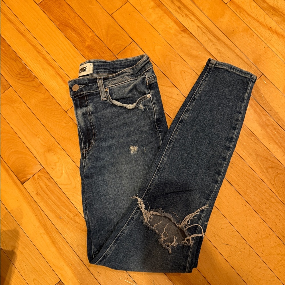 PAIGE Dark Blue Distressed Skinny Jeans